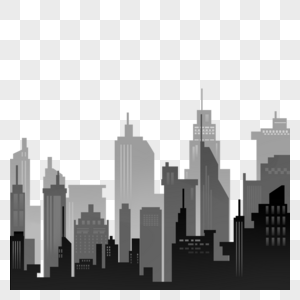 渐变黑白灰城市高楼大厦天际线剪影图片