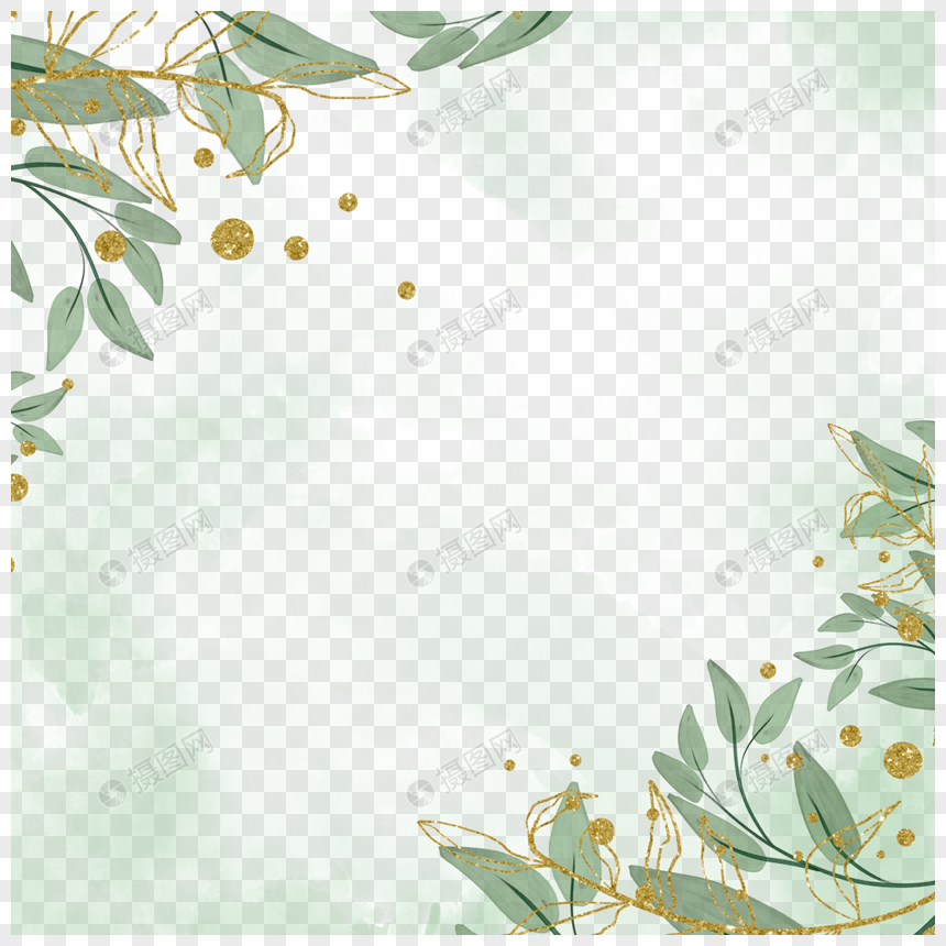 绿色水彩叶子树叶边框图片