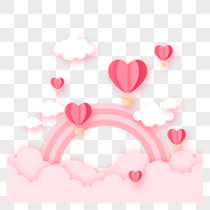 粉色彩虹心形图案剪纸热气球高清图片