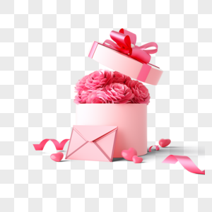 立体粉色母亲节花朵礼盒图片