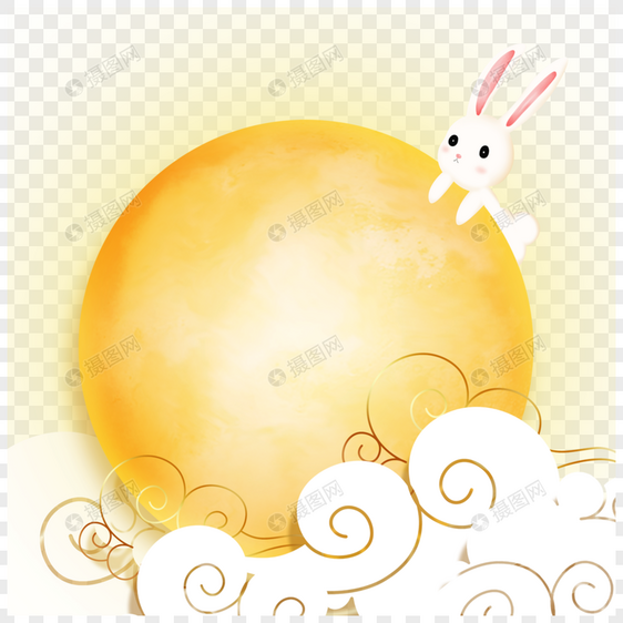 卡通剪纸云朵中秋节满月兔子图片