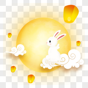 骑着云朵的中秋节满月兔子图片