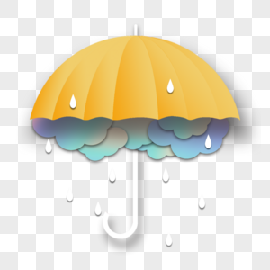 剪纸下雨天气黄色雨伞图片
