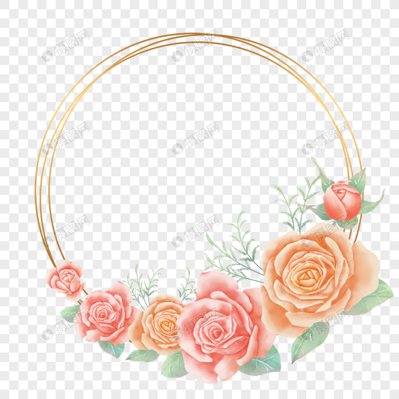 粉红色玫瑰花花朵金色花卉边框图片