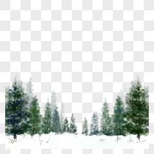 圣诞冬季水墨雪景雪松树图片