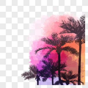 水彩水墨椰树棕榈树图片