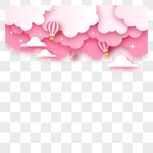 剪纸粉色云朵热气球卡通图案图片