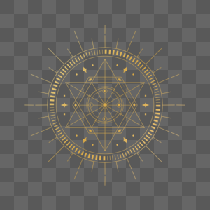 六芒星月亮金色线条塔罗牌符号图片