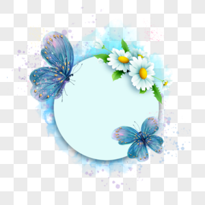 蓝色水彩春季蝴蝶花卉边框图片