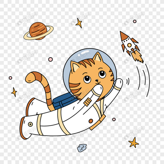 追逐火箭的橘猫动物宇宙宇航员图片