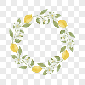 创意柠檬边框水彩花卉图片
