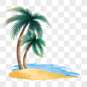 水彩沙滩棕榈树图片