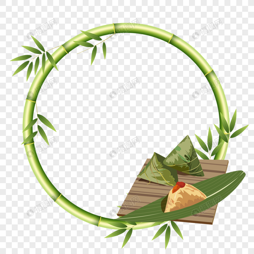 圆形竹子竹叶端午节粽子边框图片