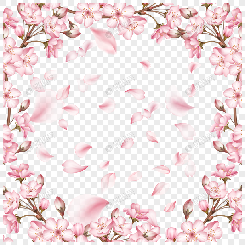春季光效粉色樱花花瓣边框飘落图片