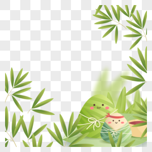 绿色竹叶清新端午节粽子边框图片