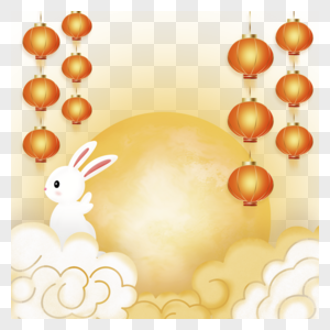 卡通灯笼可爱中秋节满月兔子图片