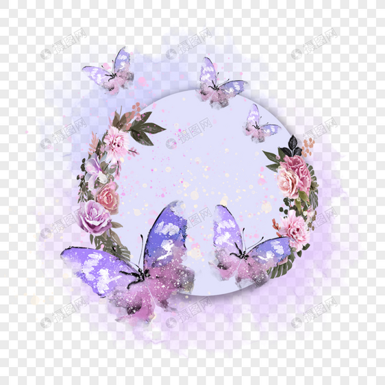 紫色春季蝴蝶花卉边框图片