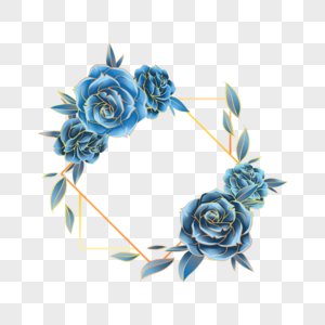 蓝色玫瑰花卉婚礼边框图片