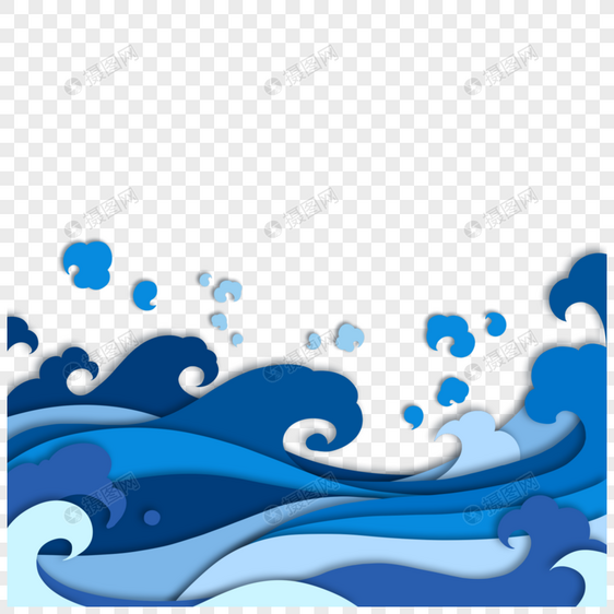 海洋剪纸风格海浪海水图片