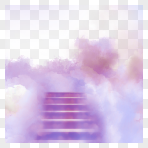 紫色阶梯云朵后的光效天堂图片
