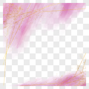 粉红色背景金色喷溅线条水彩笔刷边框图片