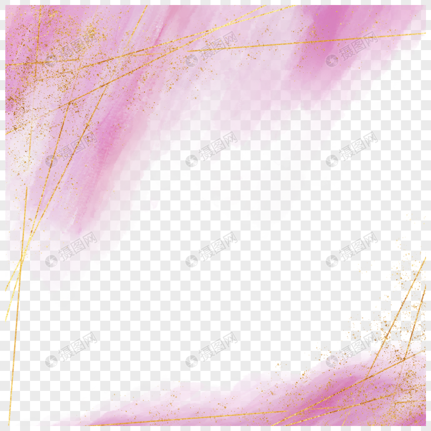 粉红色背景金色喷溅线条水彩笔刷边框图片
