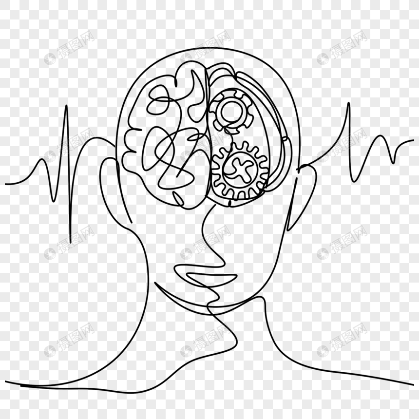 人类大脑思考想象线条画艺术