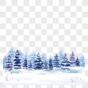 针叶林森林圣诞雪地水墨风景图片