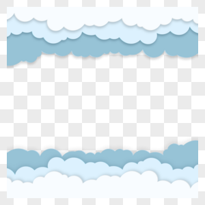 蓝色简约几何剪纸云朵边框图片
