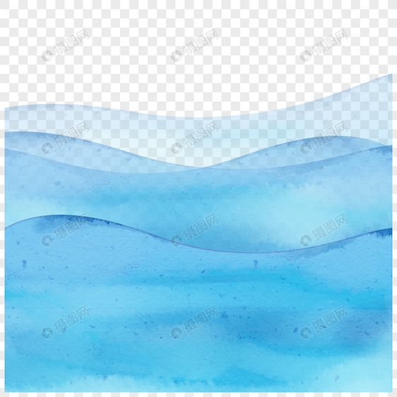 蓝色波纹海浪水彩边框图片