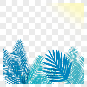 蓝青色棕榈树椰树树叶边框图片