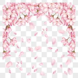 光效粉色樱花边框春季花瓣飘落图片