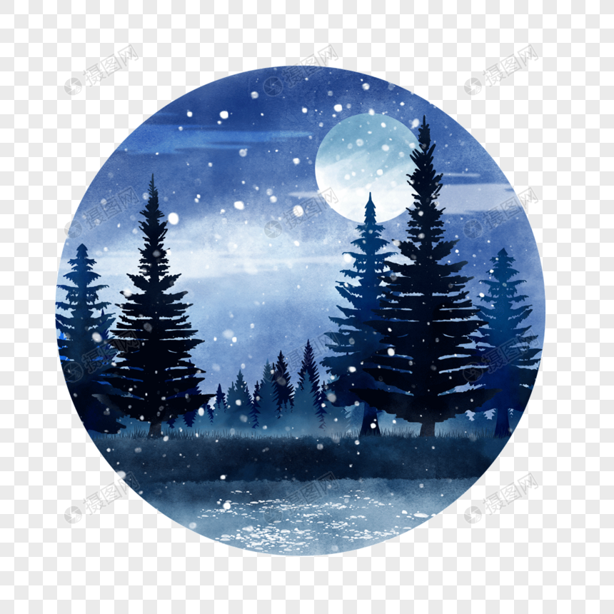 月亮夜晚森林下雪图片