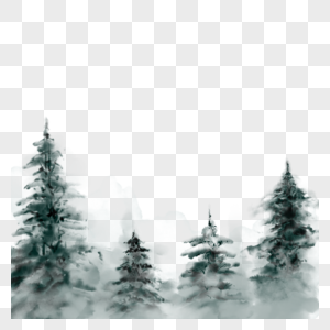 圣诞冬季云杉水墨风景图片