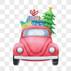 圣诞节粉色卡车和礼物水彩图片