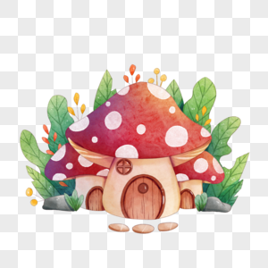 水彩童话蘑菇屋图片