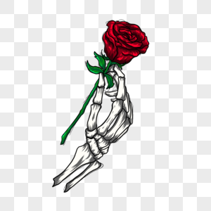 玫瑰花和骨架手纹身卡通图片