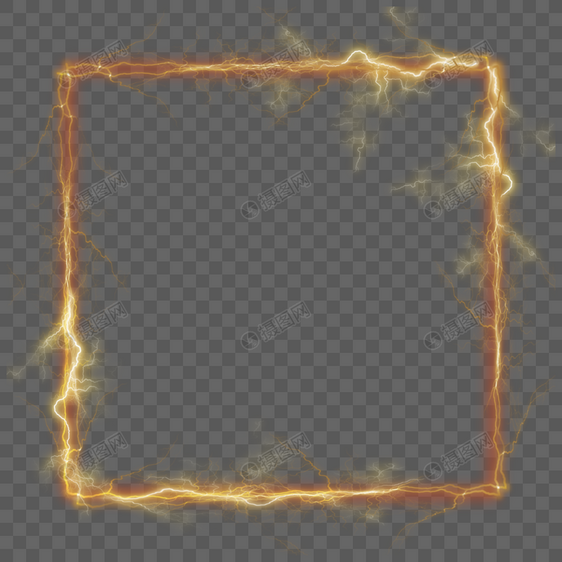 方形橙色透明闪电光效边框图片
