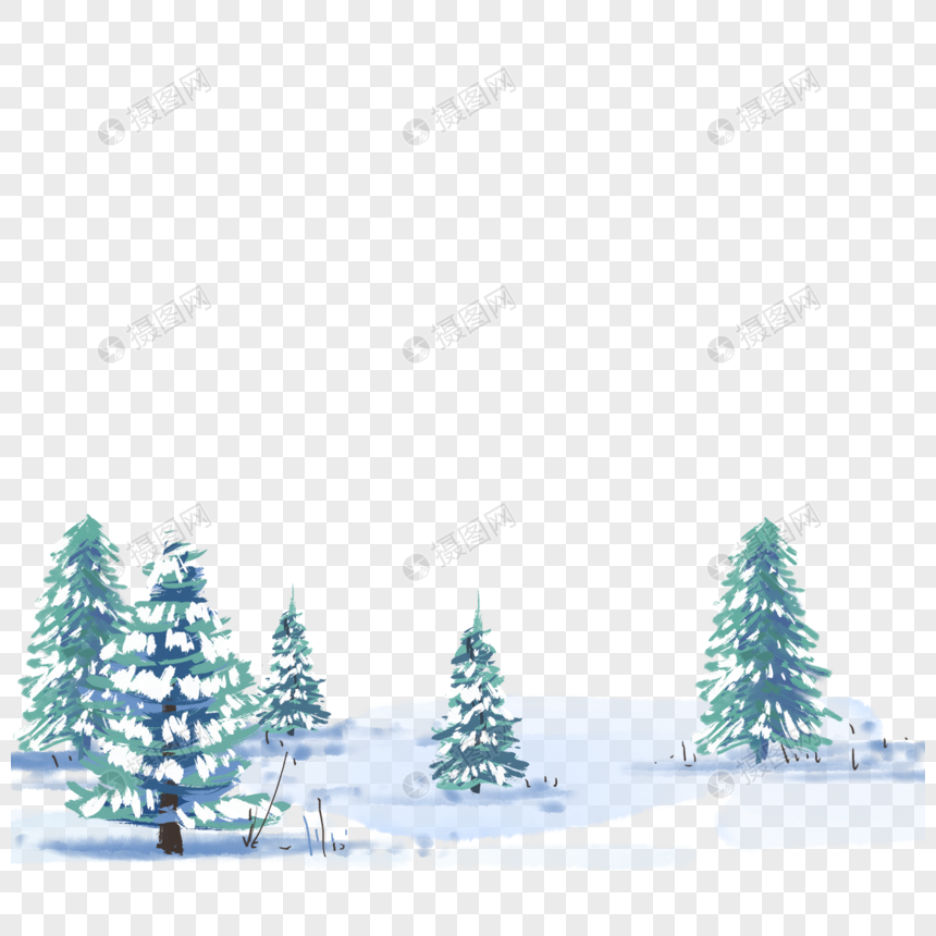 节日冬季圣诞树水墨风景图片