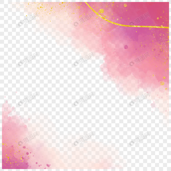 桃花粉金线水彩边框图片