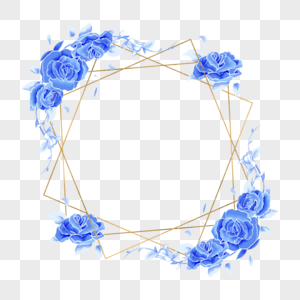 蓝色玫瑰花蓝金花朵花卉边框图片