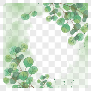 水彩晕染风格绿色树叶边框图片
