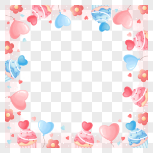 可爱蛋糕气球花朵粉蓝人节边框高清图片