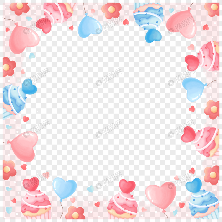 可爱蛋糕气球花朵粉蓝人节边框图片