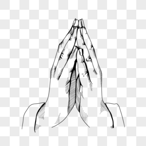 双手合十黑白素描祈祷祷告的手势图片