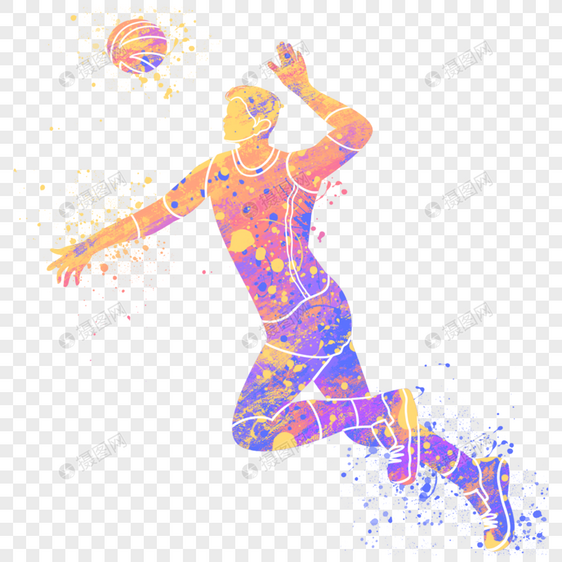 水彩剪影男排球运动员图片