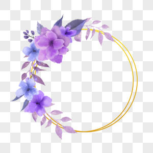 水彩紫罗兰花卉婚礼圆形边框图片