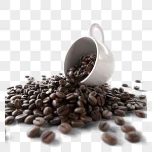 倾倒咖啡豆的咖啡杯图片