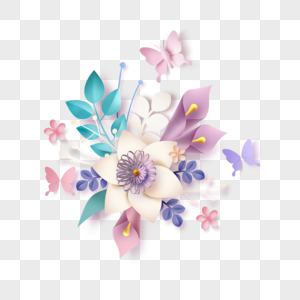 彩色剪纸蝴蝶花卉边框图片