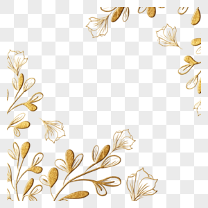 金色花朵树叶植物花卉线稿边框图片